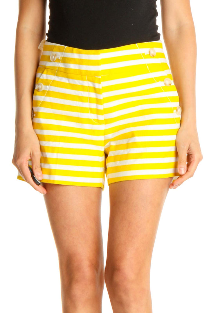 Yellow and White Striped Casual Shorts