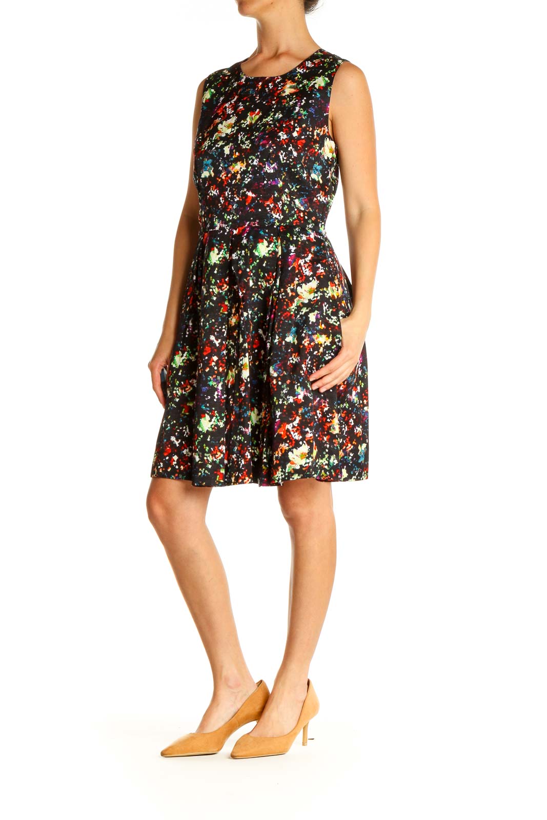 Black Floral Print Classic Dress