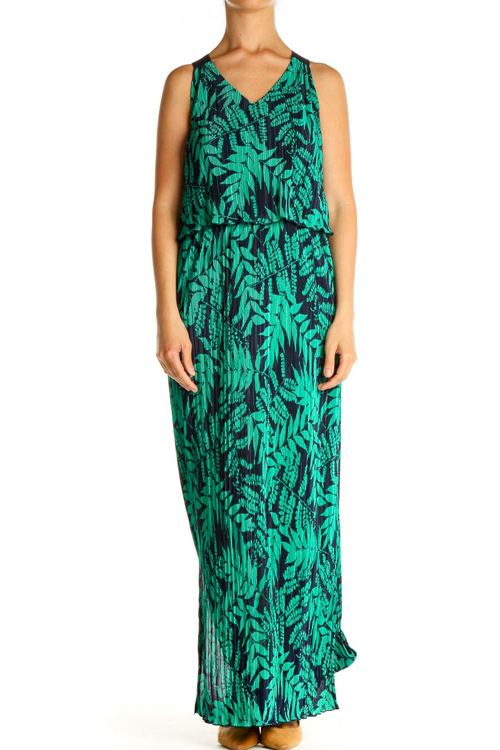 Green Tropical Print Bohemian Column Dress