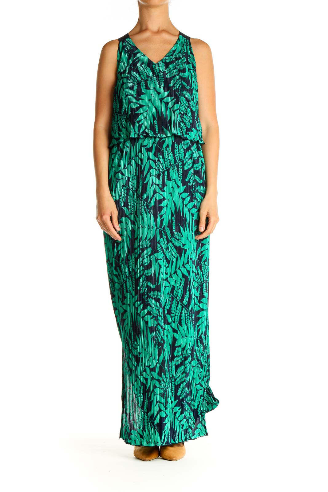 Green Tropical Print Bohemian Column Dress