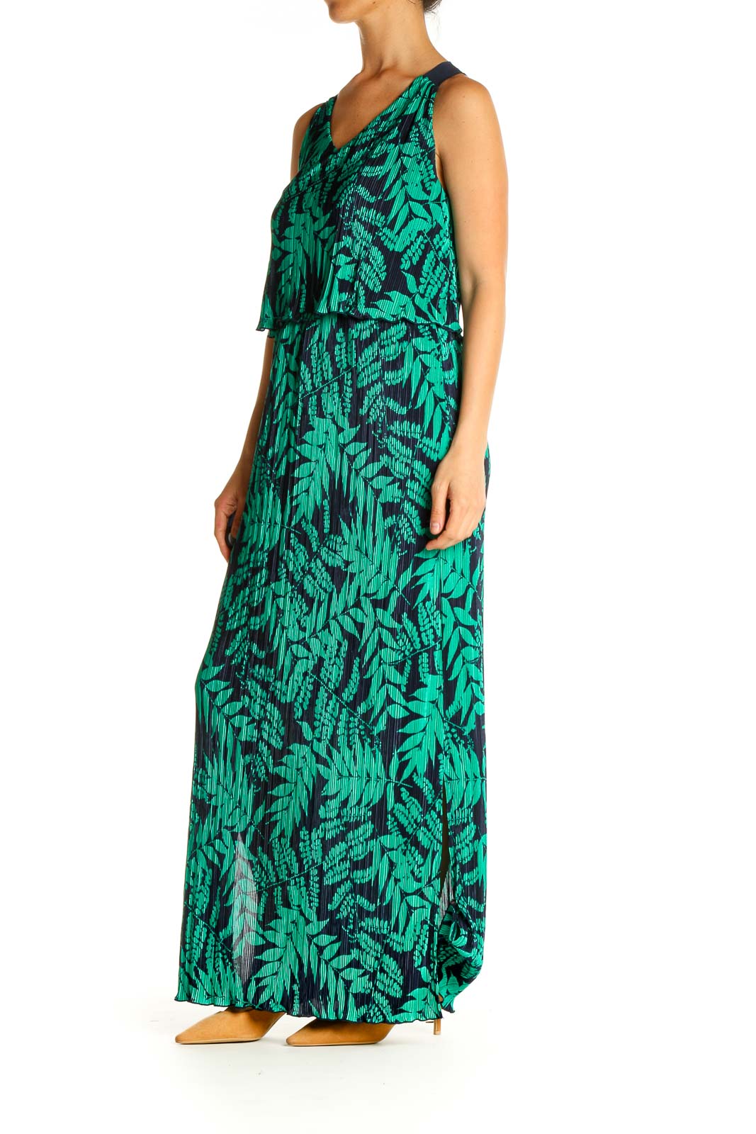 Green Tropical Print Bohemian Column Dress