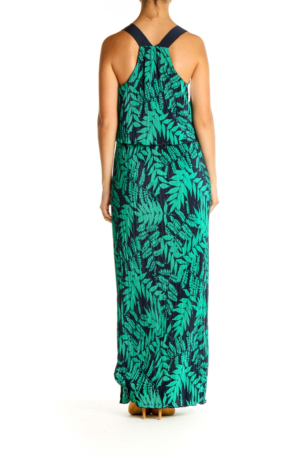 Green Tropical Print Bohemian Column Dress