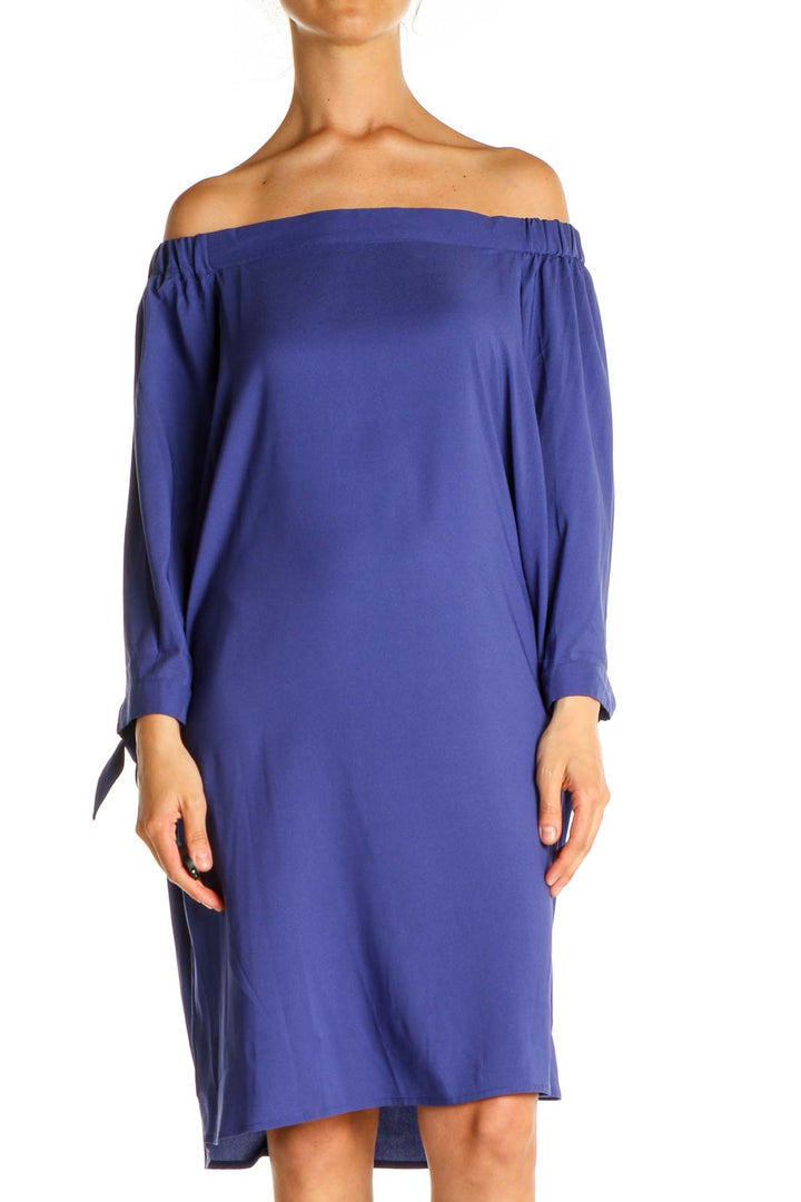 Blue Solid Day Shift Dress