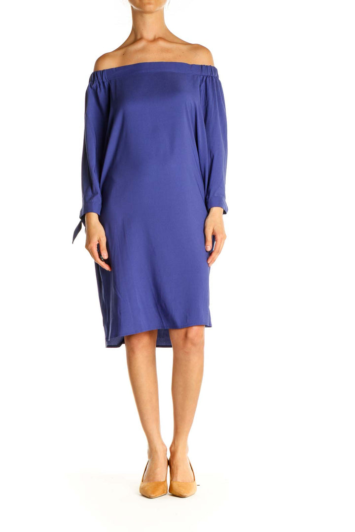 Blue Solid Day Shift Dress