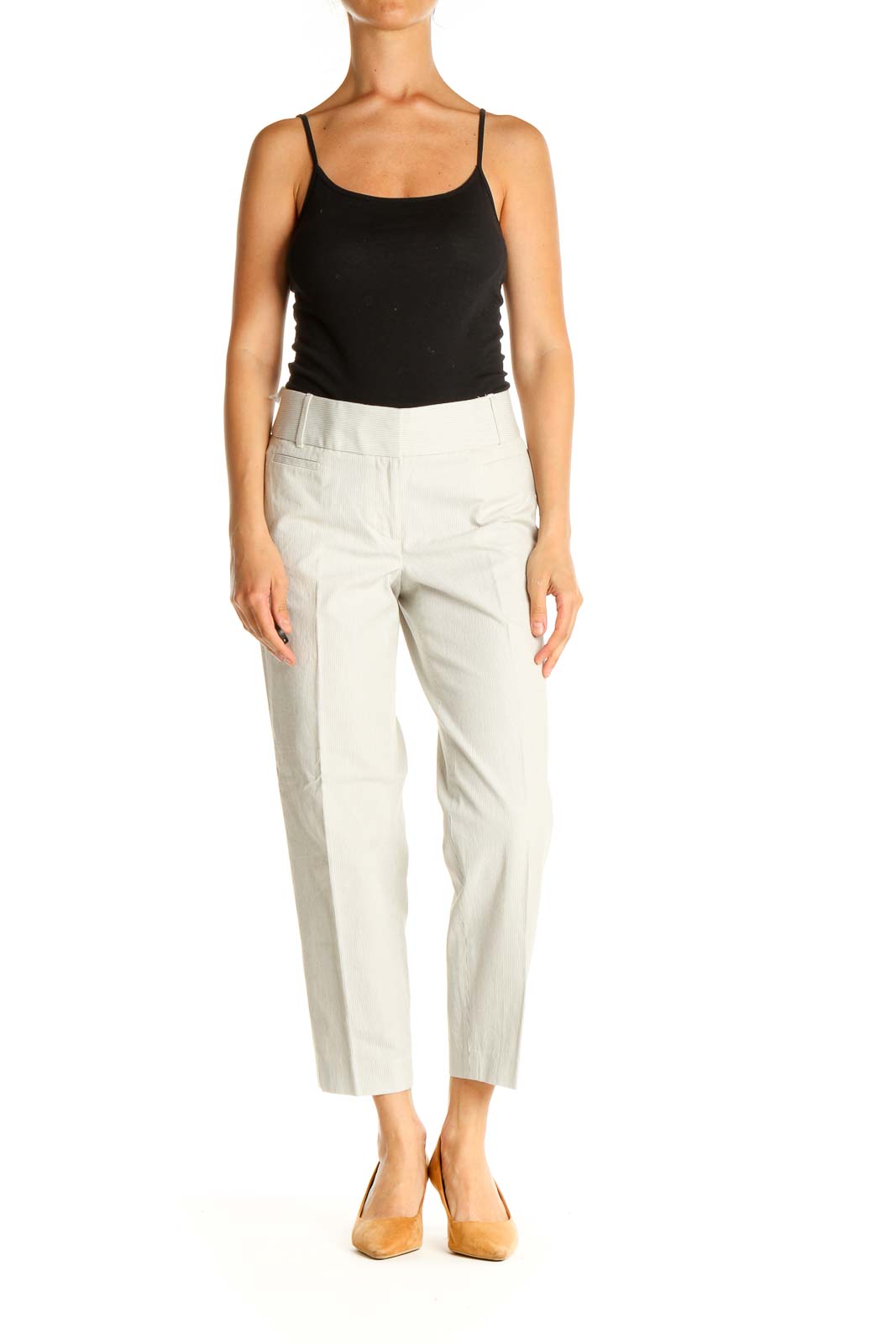 Beige Solid Casual Trousers