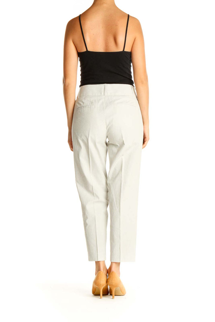 Beige Solid Casual Trousers