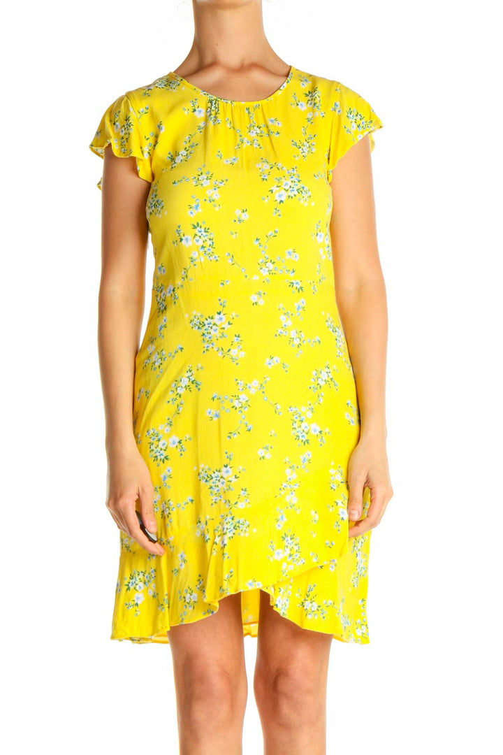 Yellow Floral Print Day Sheath Dress