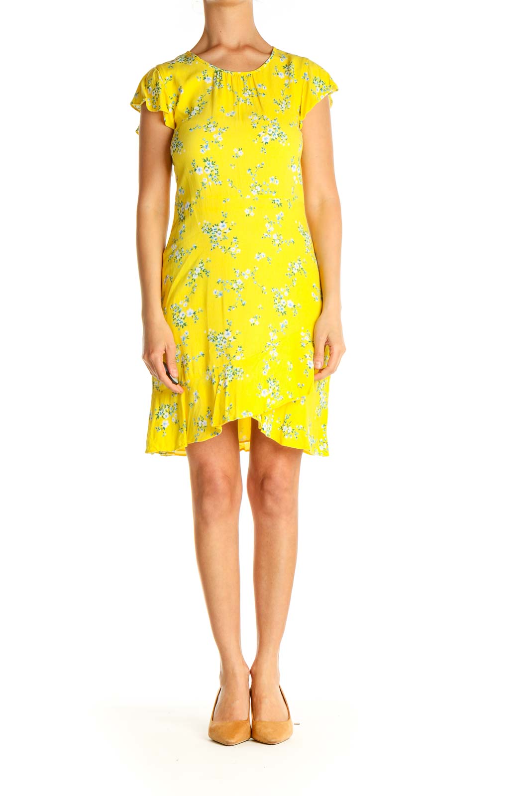 Yellow Floral Print Day Sheath Dress