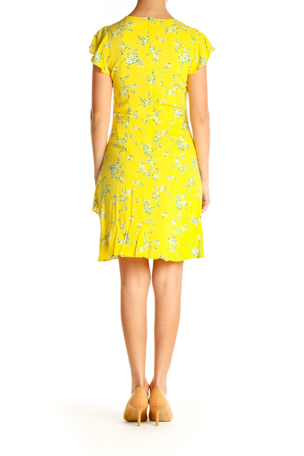 Yellow Floral Print Day Sheath Dress