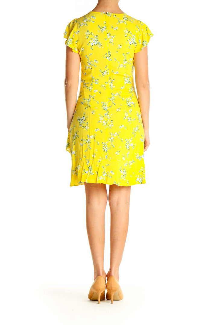 Yellow Floral Print Day Sheath Dress