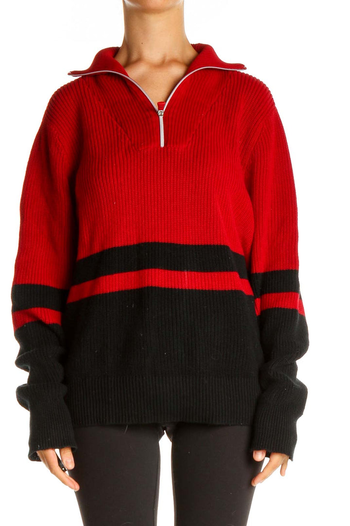 Red Colorblock Retro Sweater