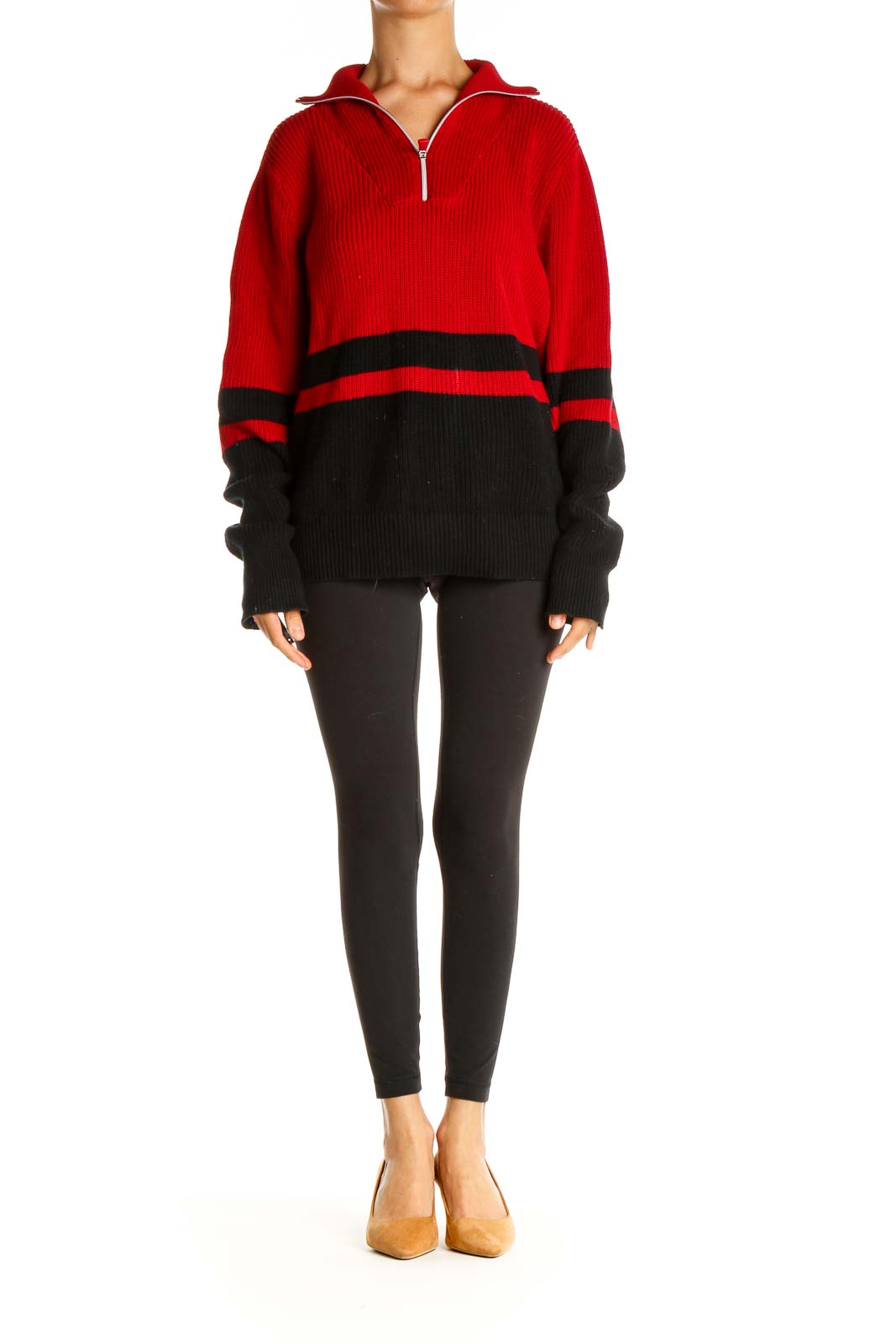 Red Colorblock Retro Sweater