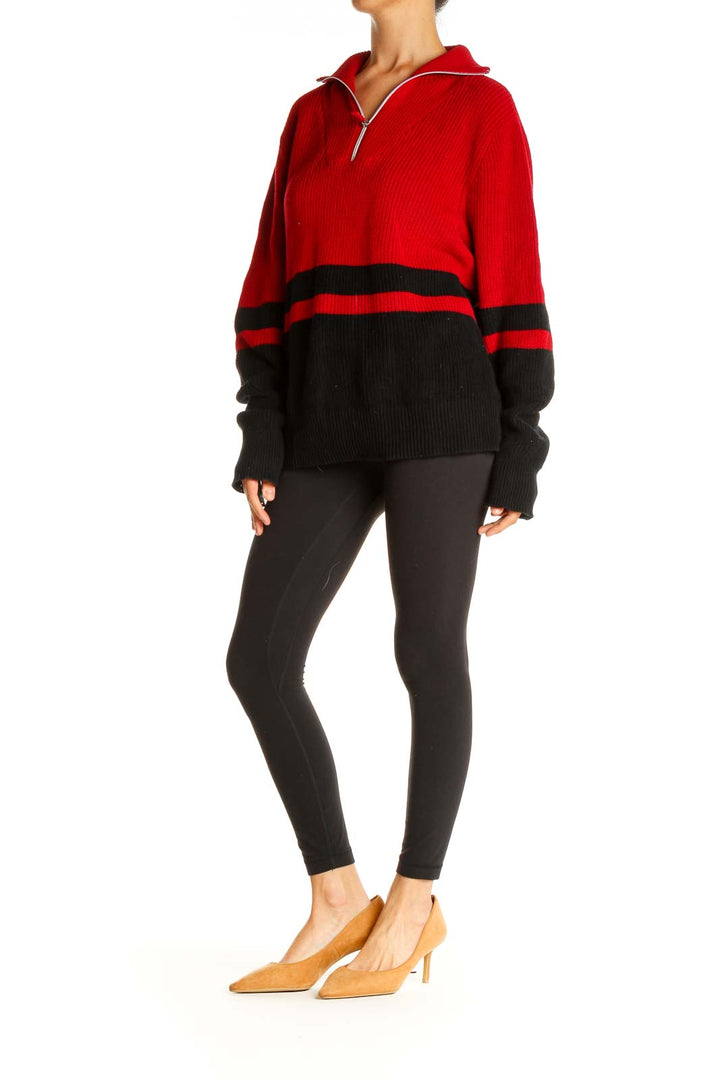 Red Colorblock Retro Sweater