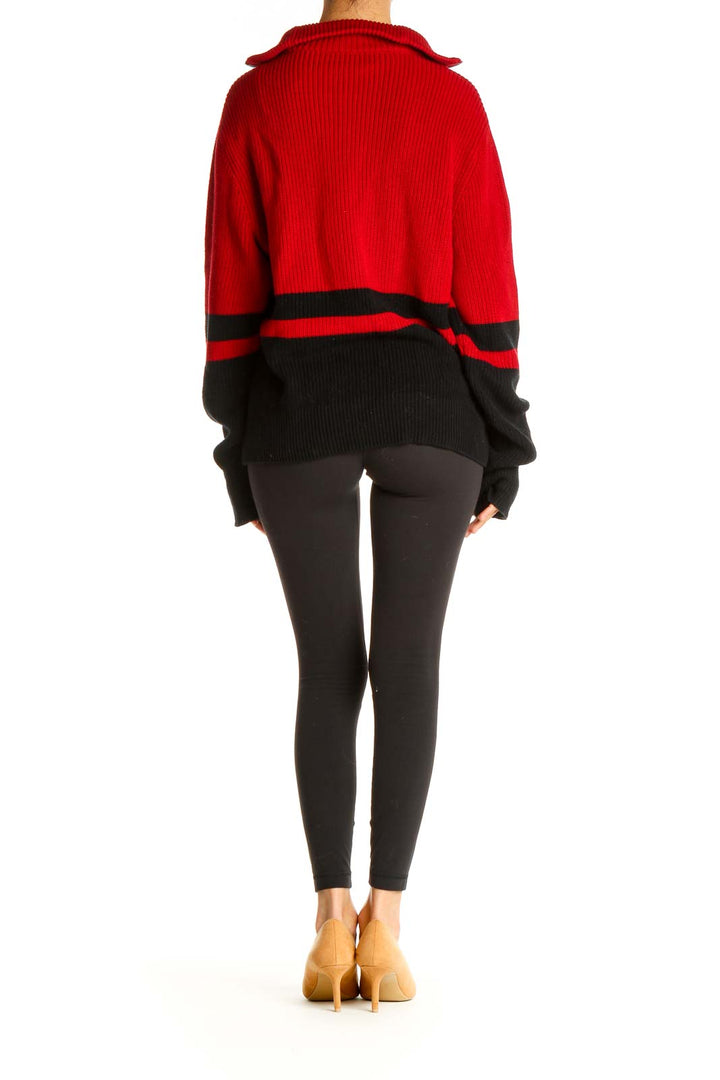 Red Colorblock Retro Sweater