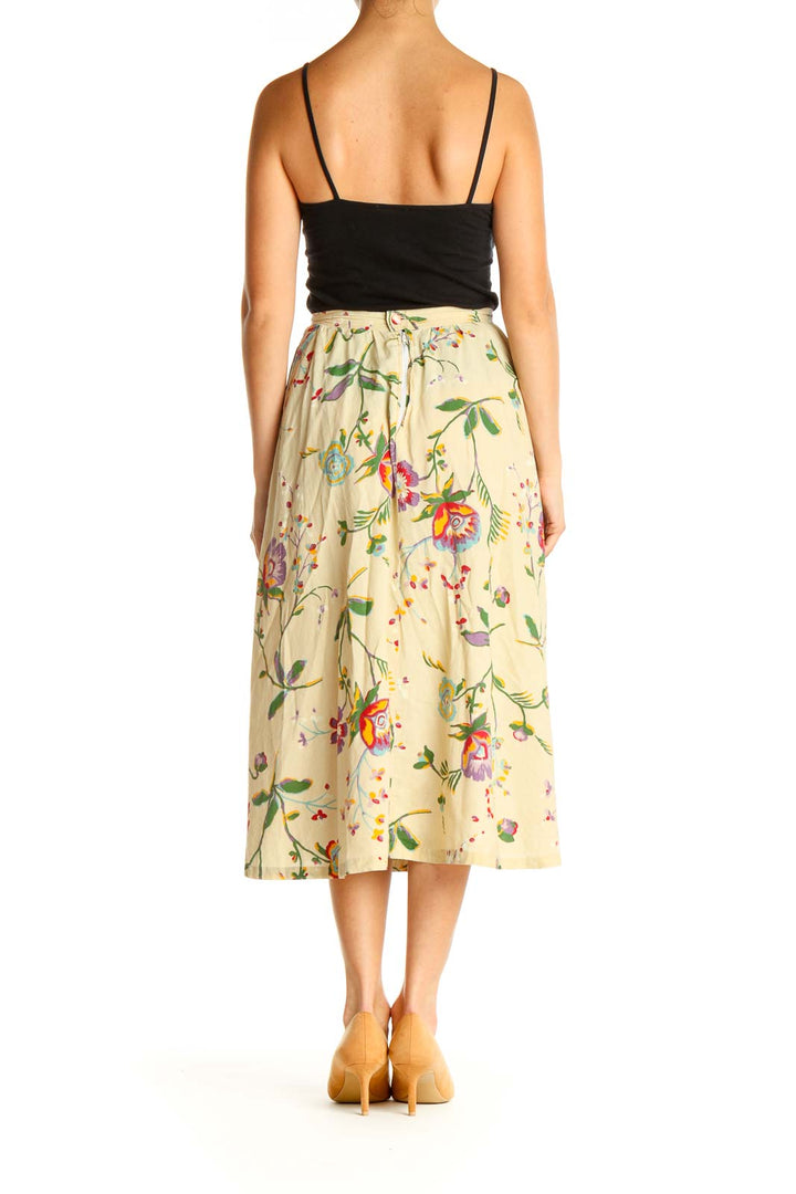 Yellow Floral Print Retro A-Line Skirt