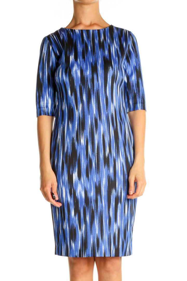 Blue Printed Work Shift Dress