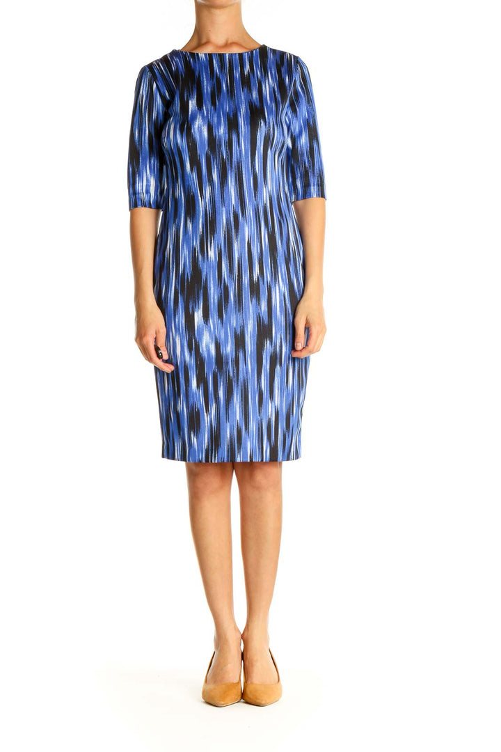 Blue Printed Work Shift Dress