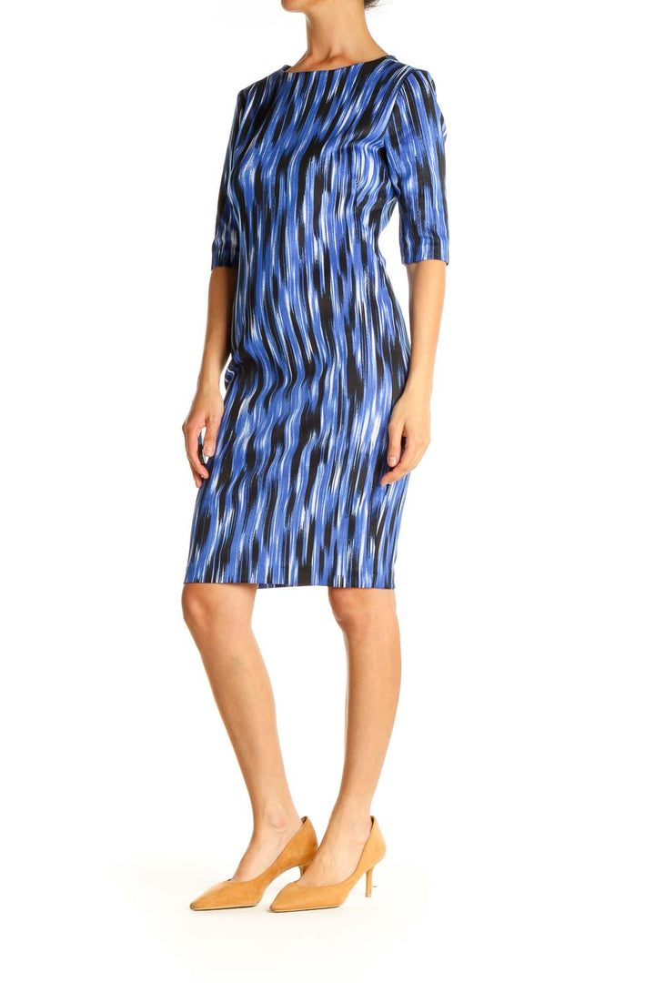 Blue Printed Work Shift Dress