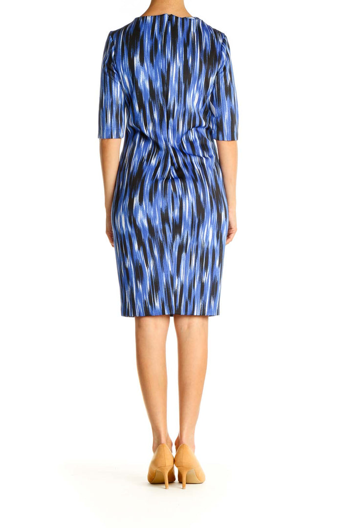 Blue Printed Work Shift Dress