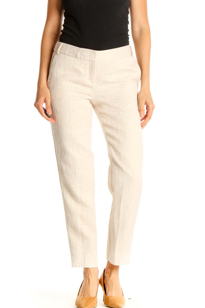 Beige Pink  Textured Casual Trousers