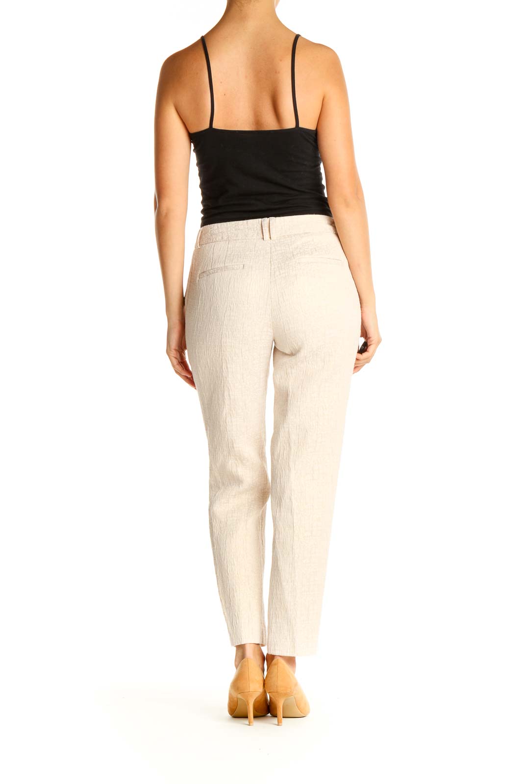 Beige Pink  Textured Casual Trousers