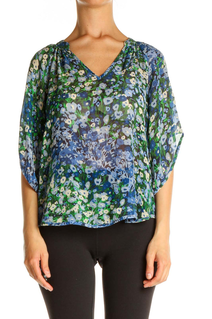 Blue Floral Print All Day Wear Blouse