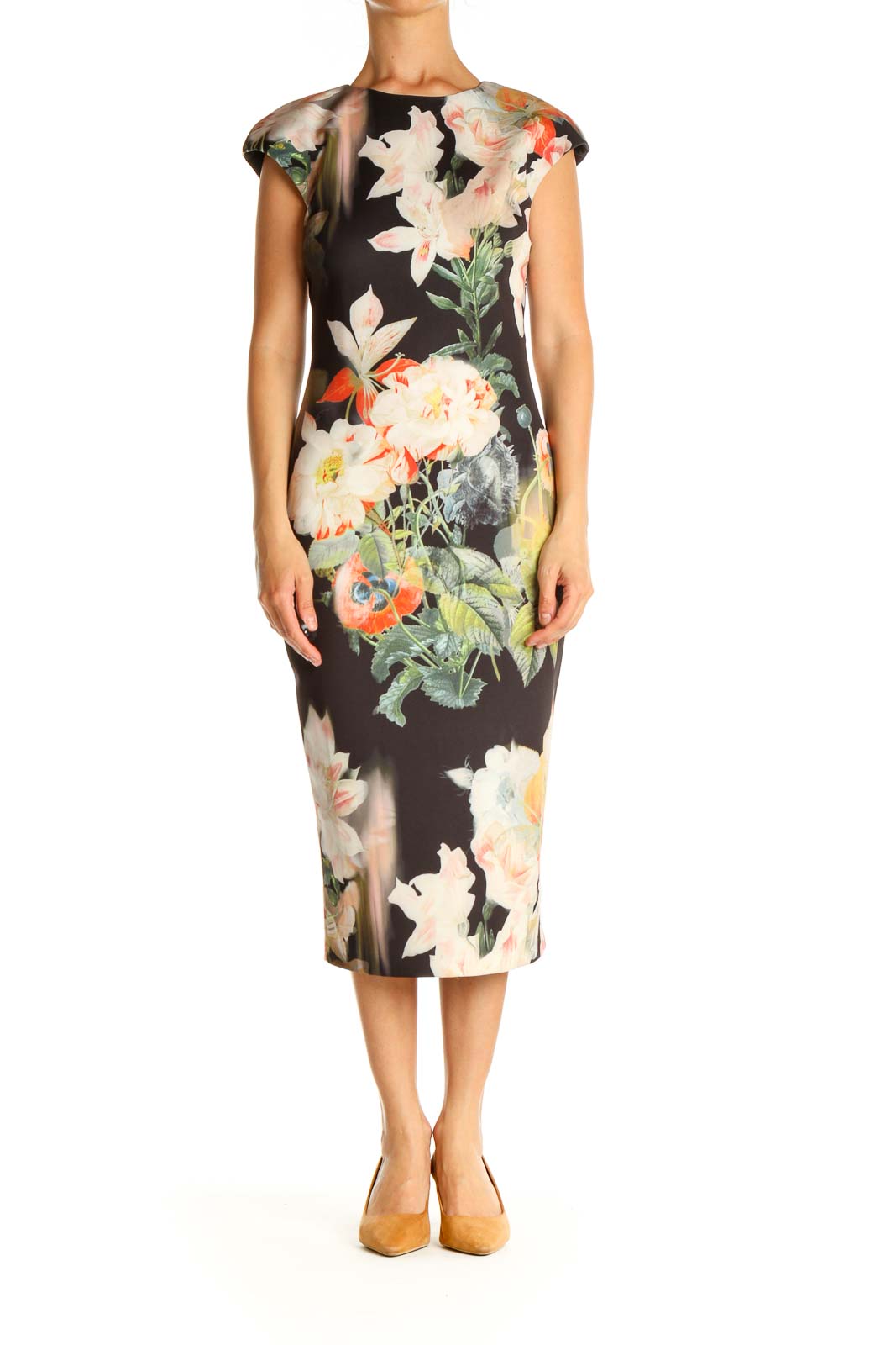 Black Floral Print Sheath Dress