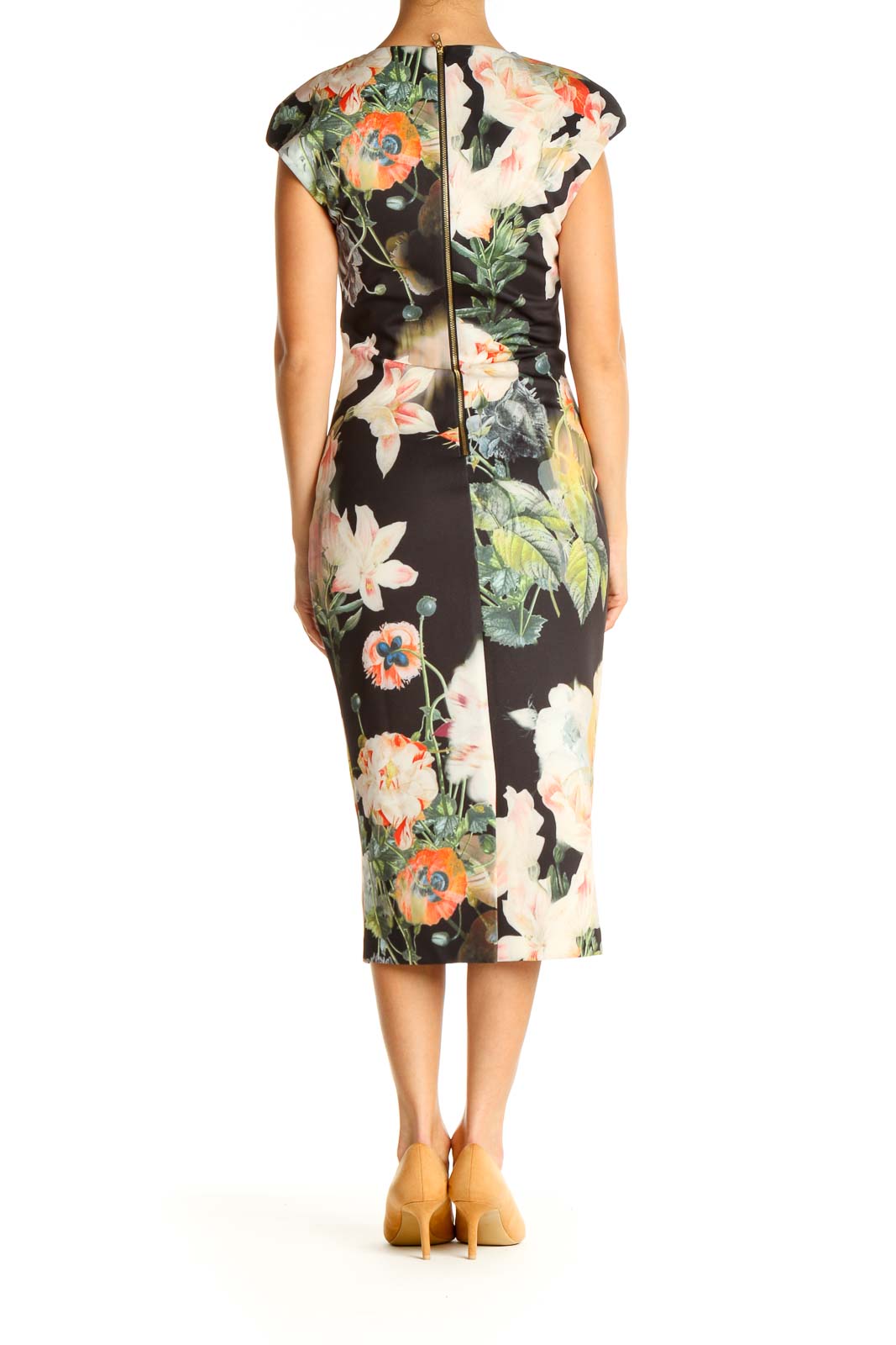 Black Floral Print Sheath Dress