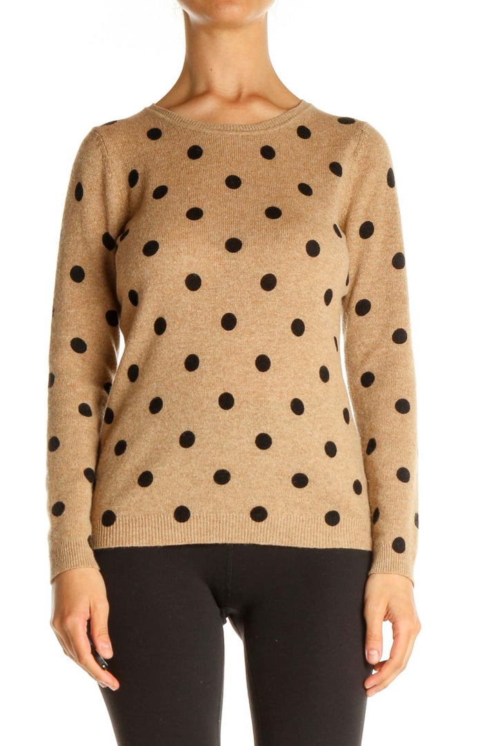 Beige Polka Dot All Day Wear Sweater