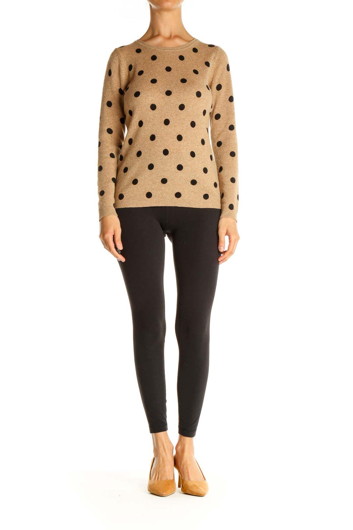 Beige Polka Dot All Day Wear Sweater