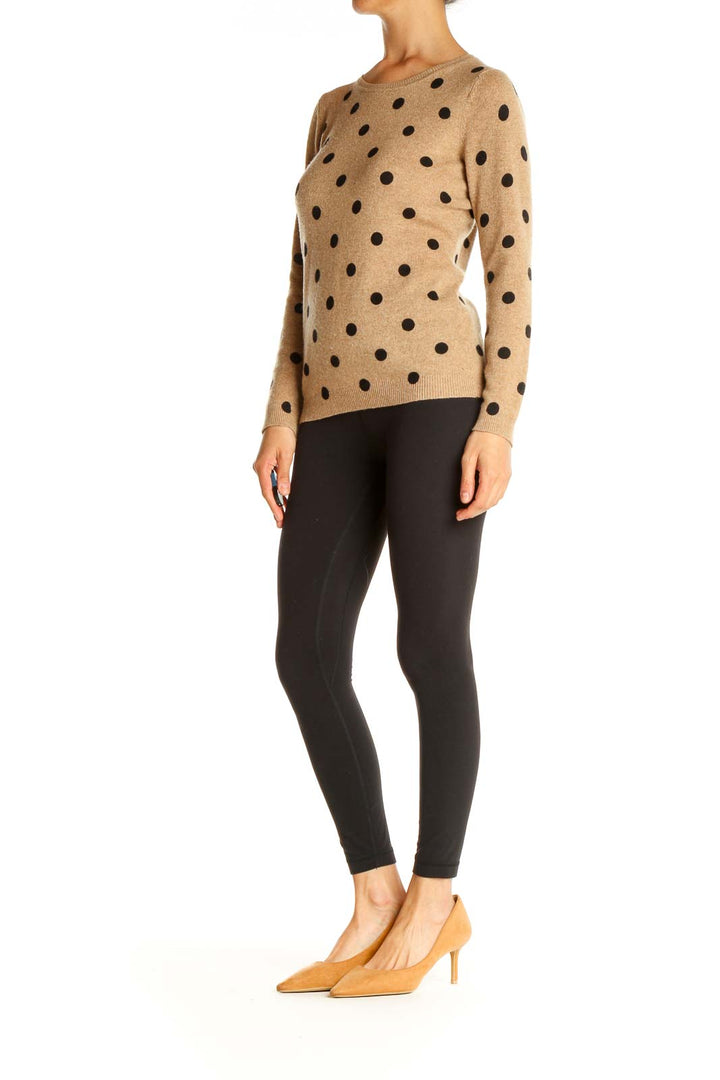 Beige Polka Dot All Day Wear Sweater