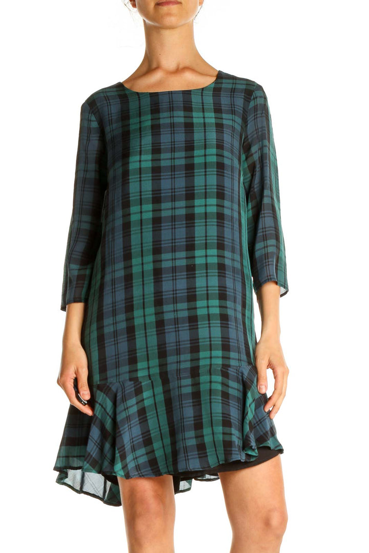 Green Checkered Day A-Line Dress