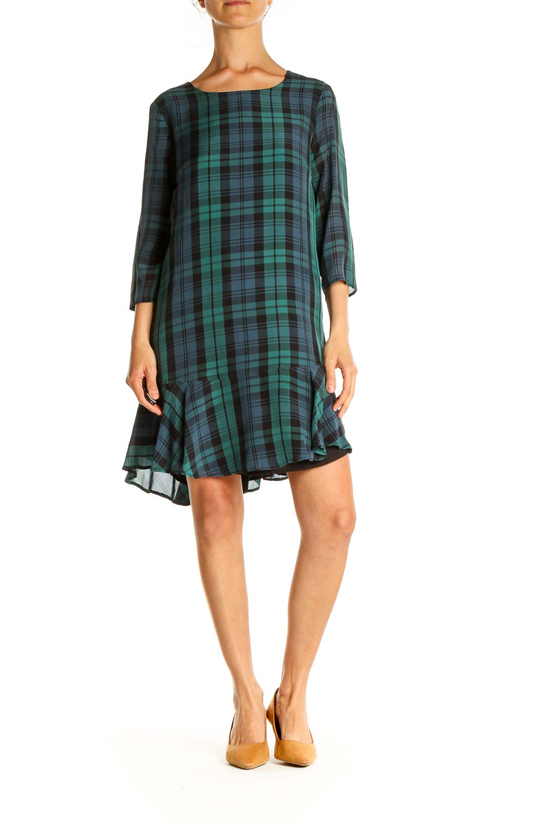 Green Checkered Day A-Line Dress