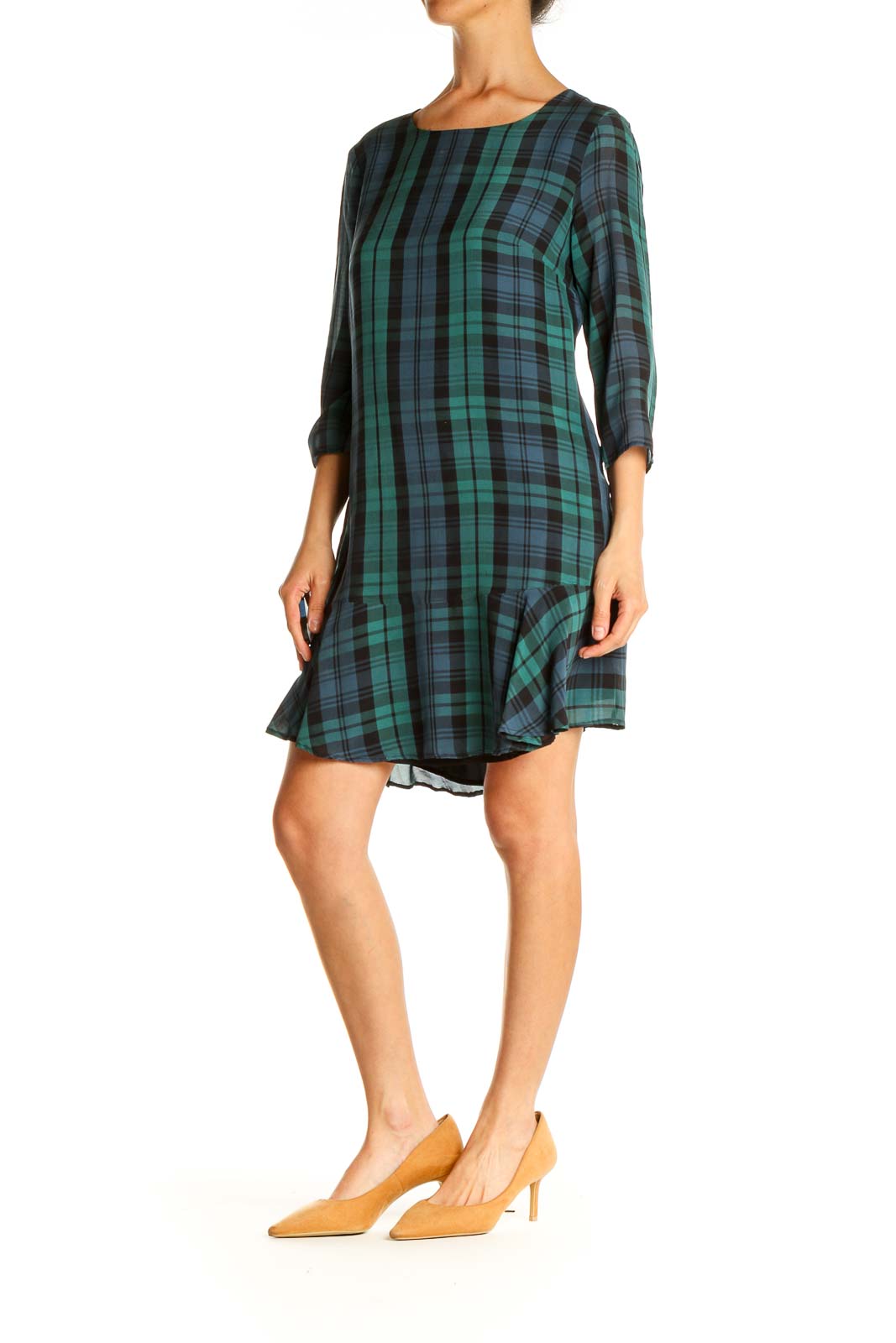 Green Checkered Day A-Line Dress