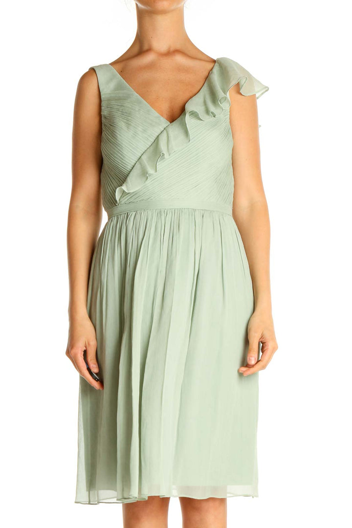 Green Solid Holiday Fit & Flare Dress