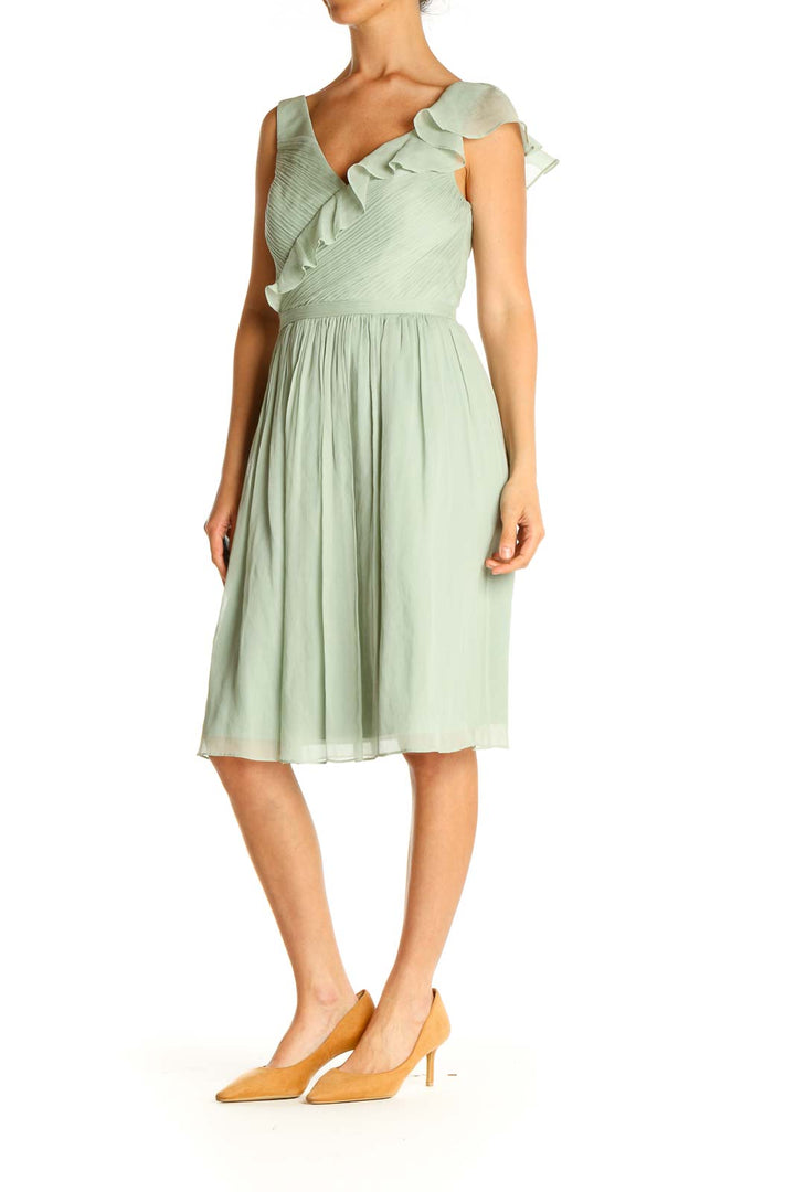 Green Solid Holiday Fit & Flare Dress