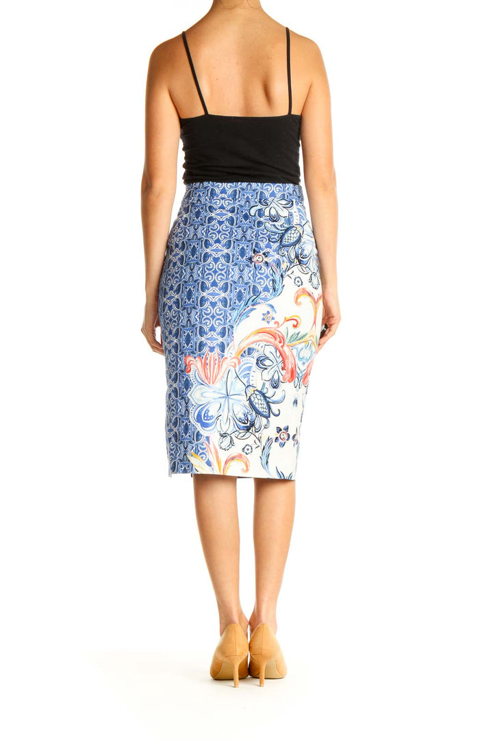 Blue Printed Chic Pencil Skirt