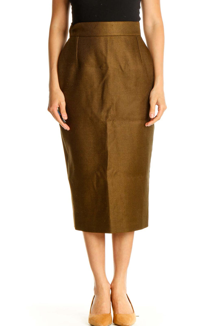 Brown Solid Brunch Pencil Skirt