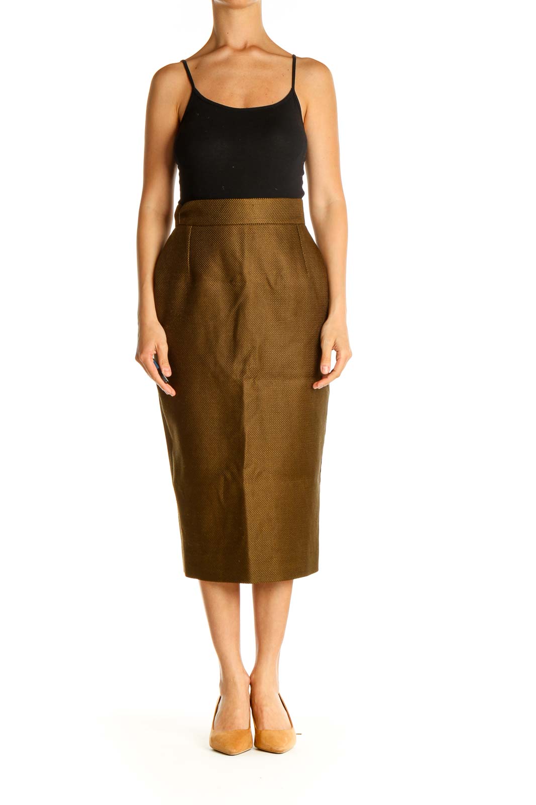 Brown Solid Brunch Pencil Skirt