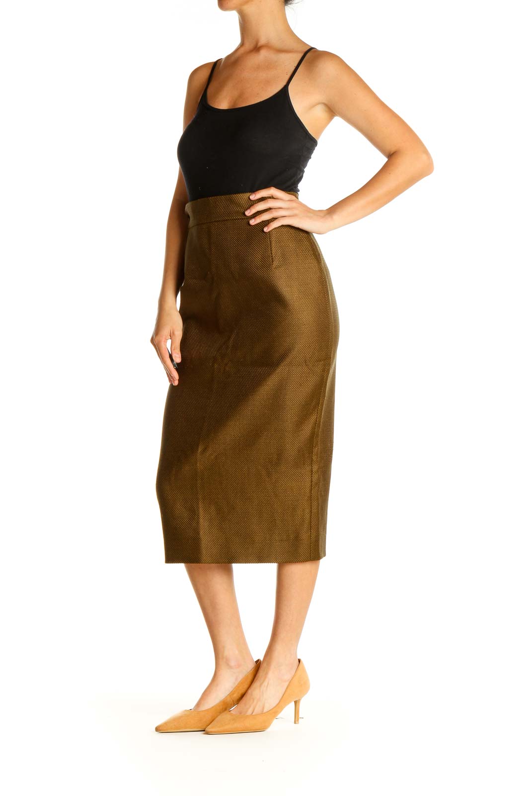 Brown Solid Brunch Pencil Skirt