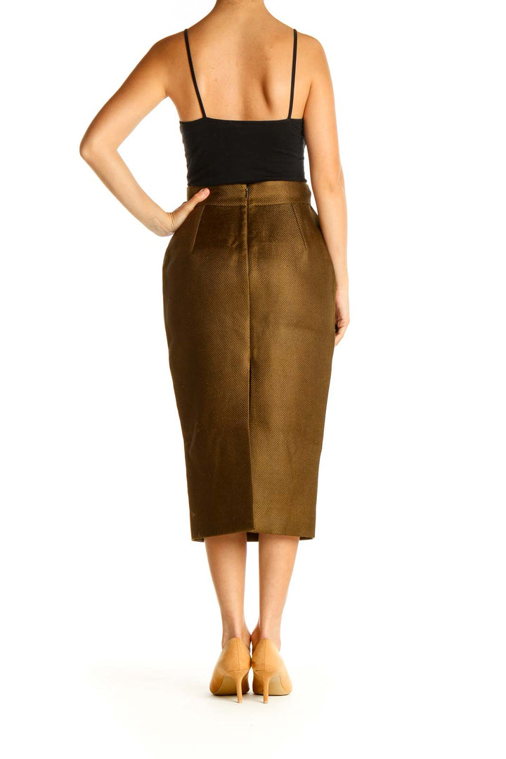 Brown Solid Brunch Pencil Skirt