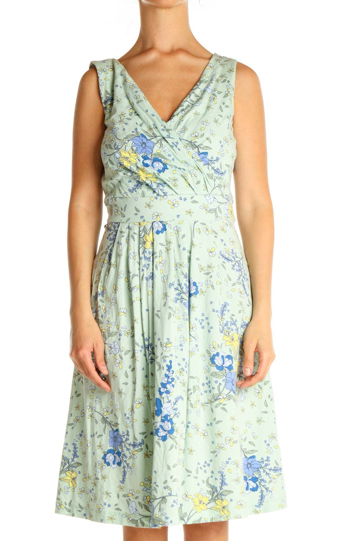 Green Floral Print Casual Fit & Flare Dress