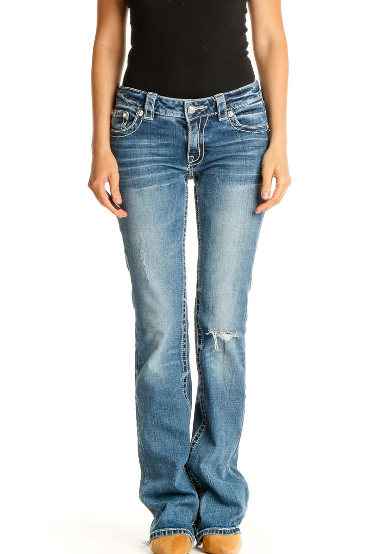 Blue Low Rise Embellished Jeans