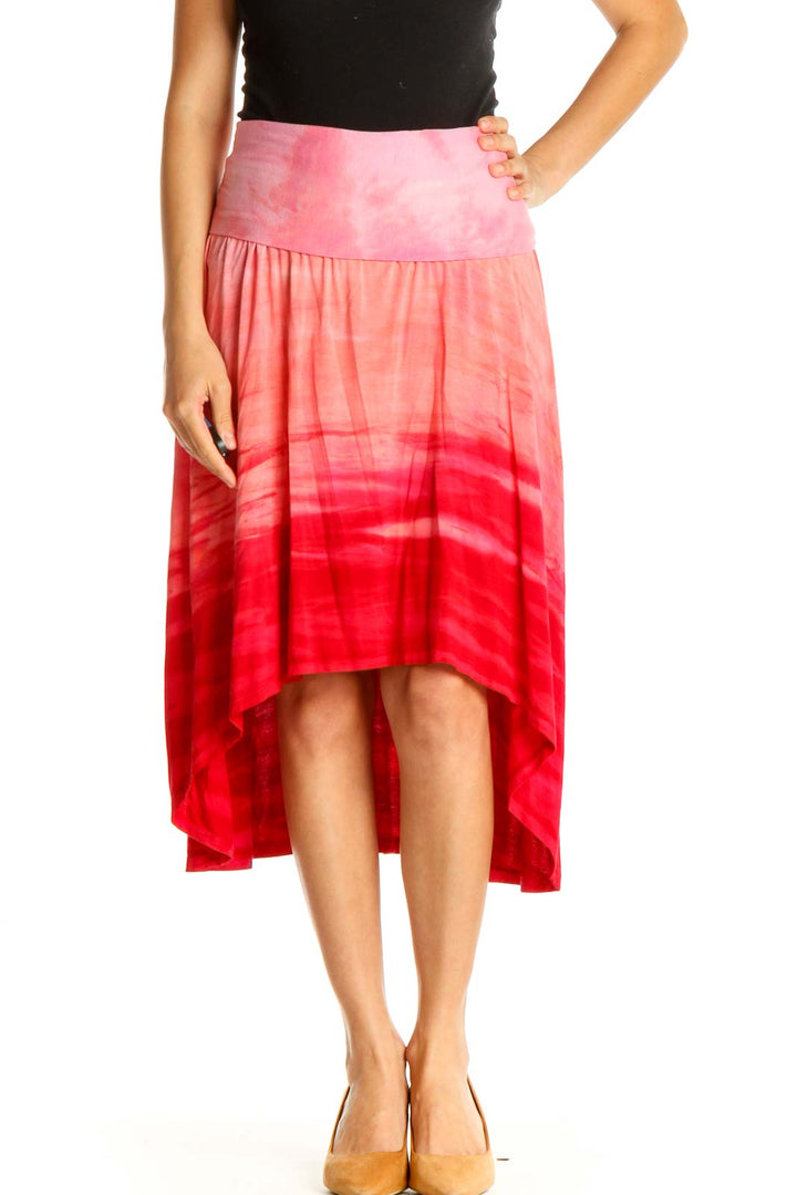 Pink Printed Casual Flared Skirt