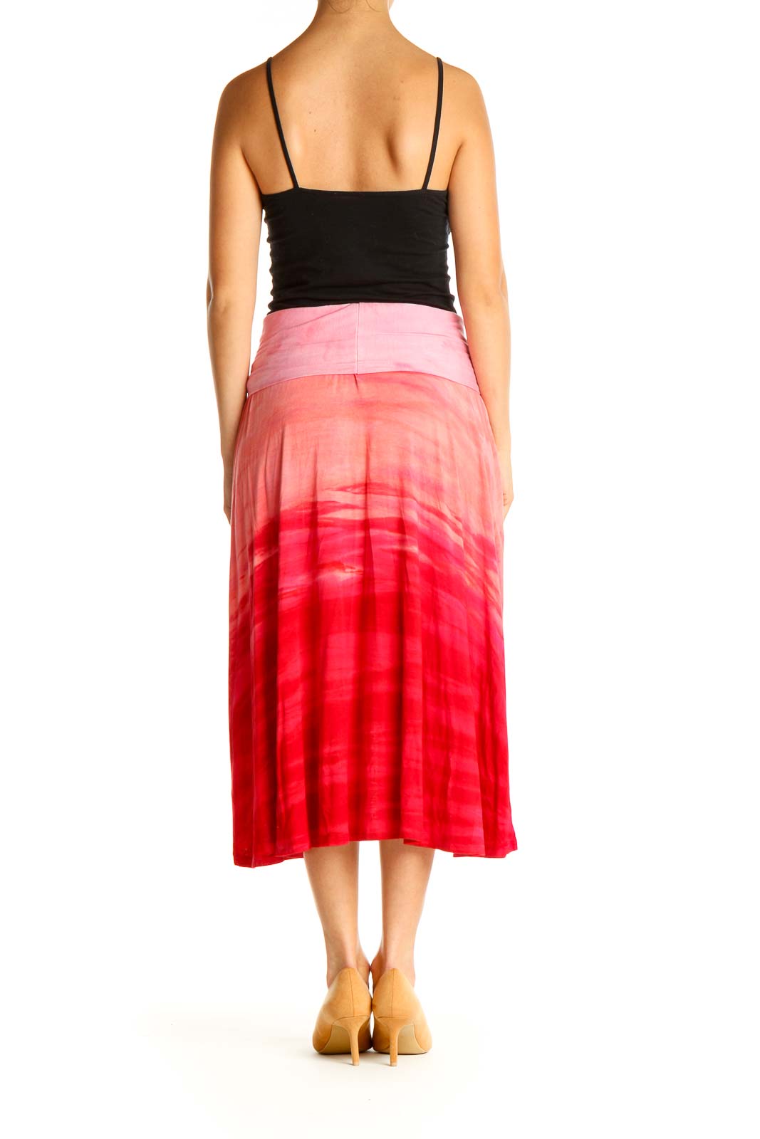 Pink Printed Casual Flared Skirt