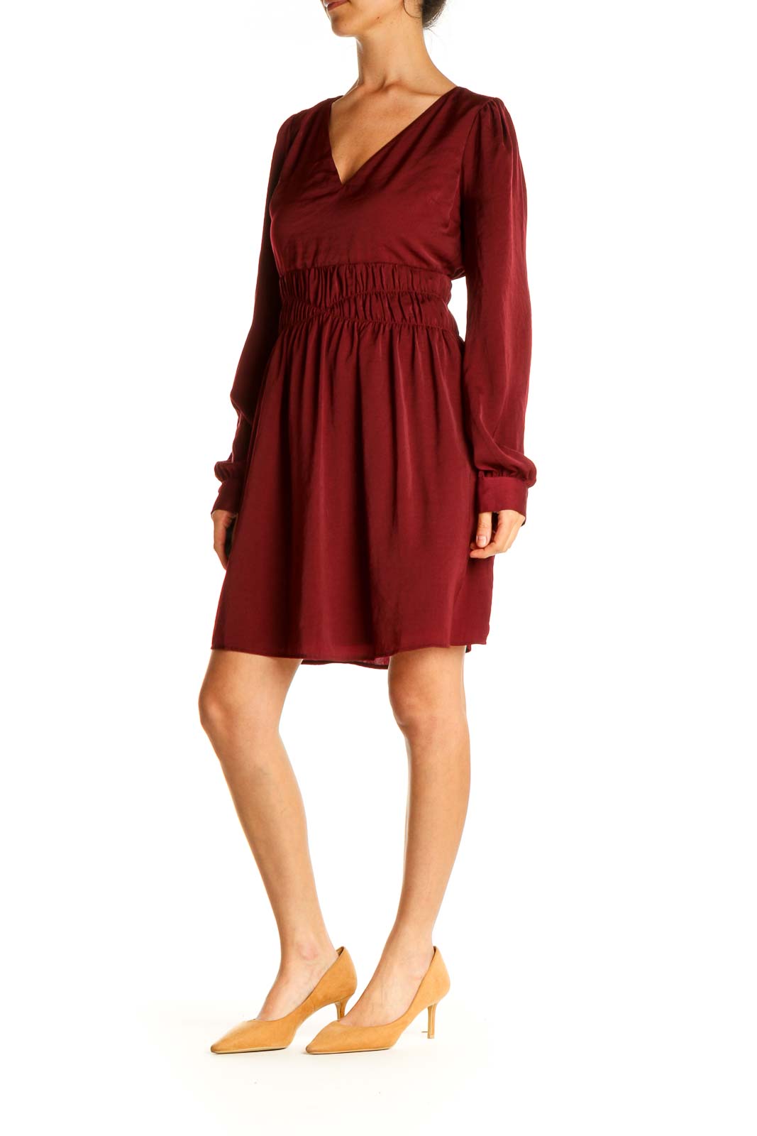 Red Solid Day Fit & Flare Dress