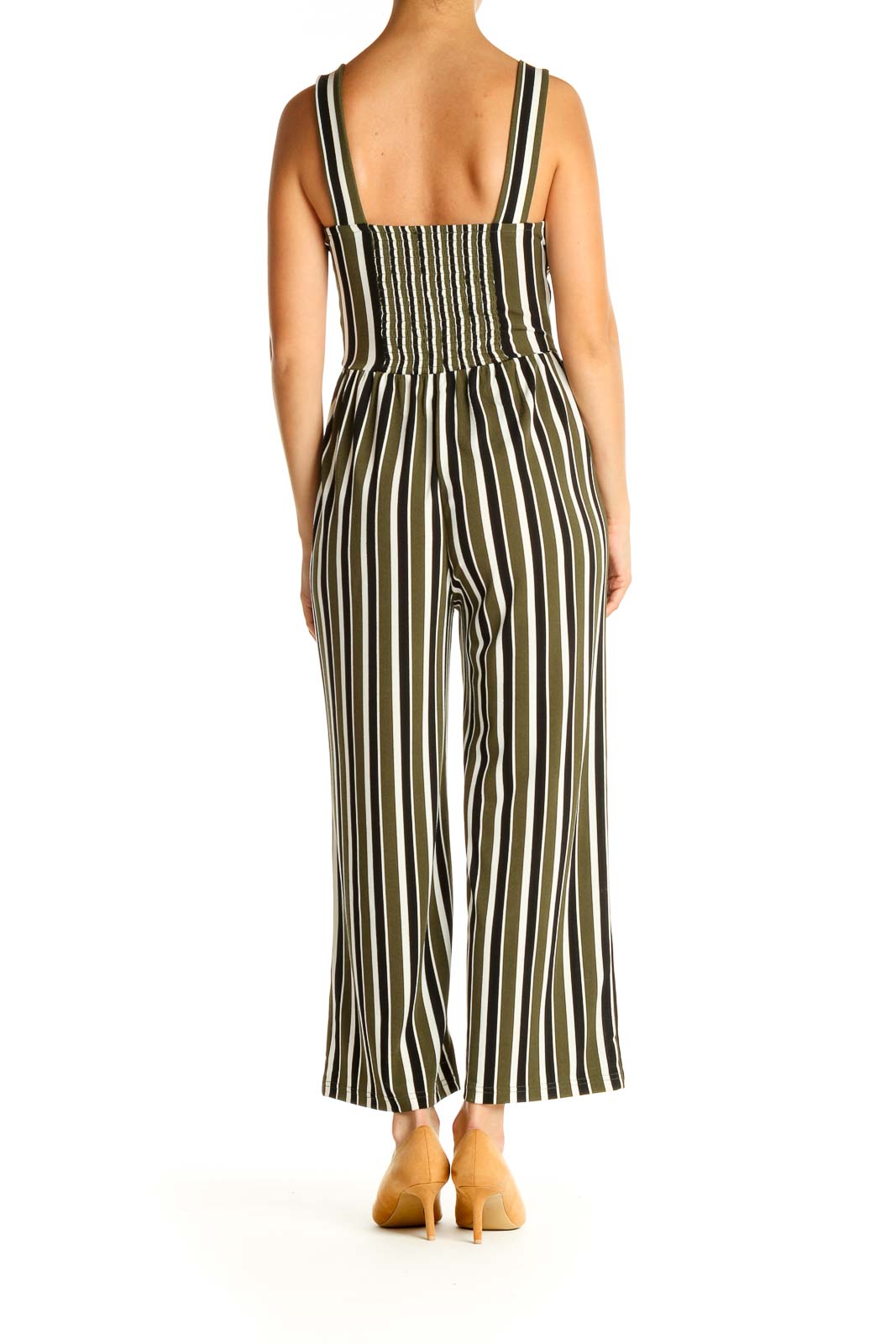 Green and White Striped Casual Jumpsuit