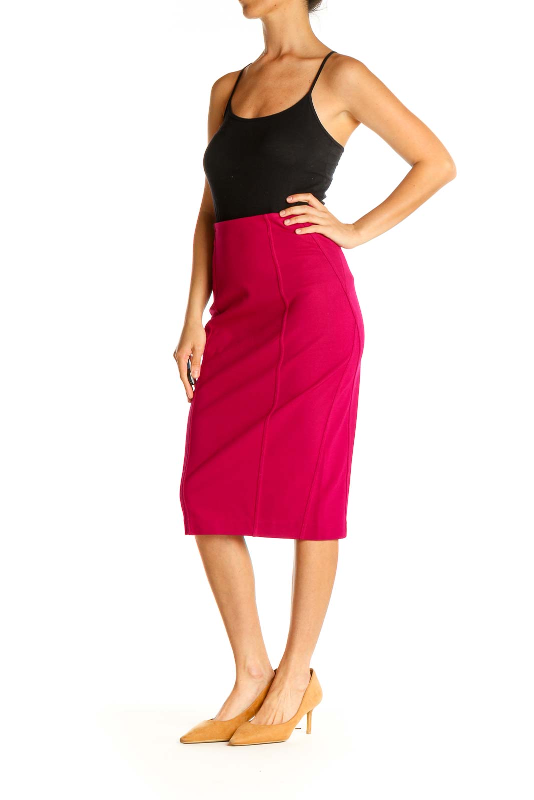 Pink Solid Brunch Pencil Skirt