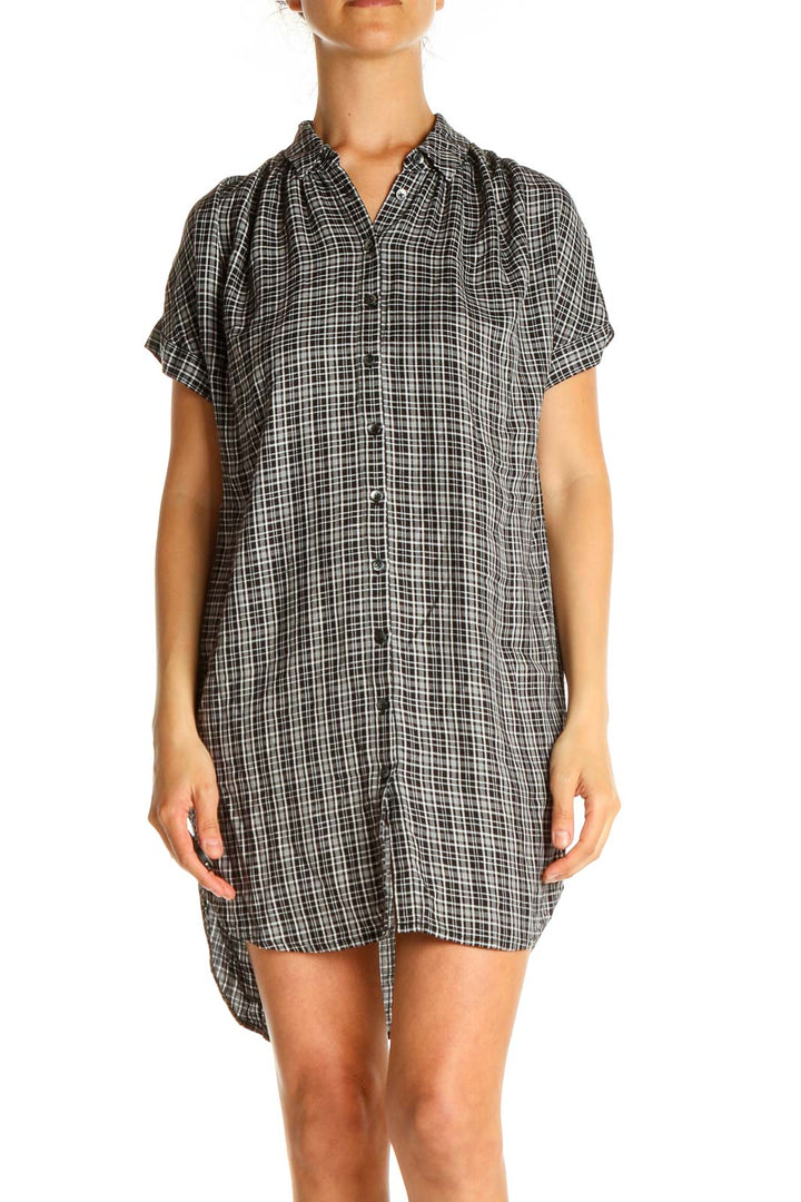 Gray Checkered Day Shift Dress