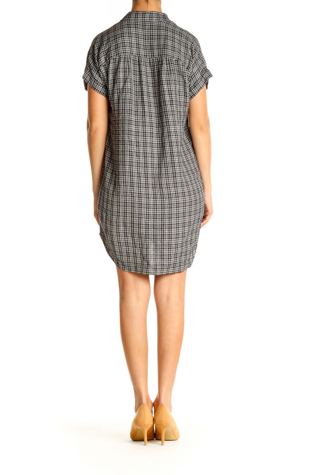 Gray Checkered Day Shift Dress